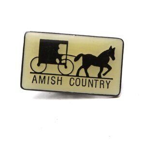 Vintage Amish Country Pin Enamelled Metal Travel Cream Black Horse Buggy